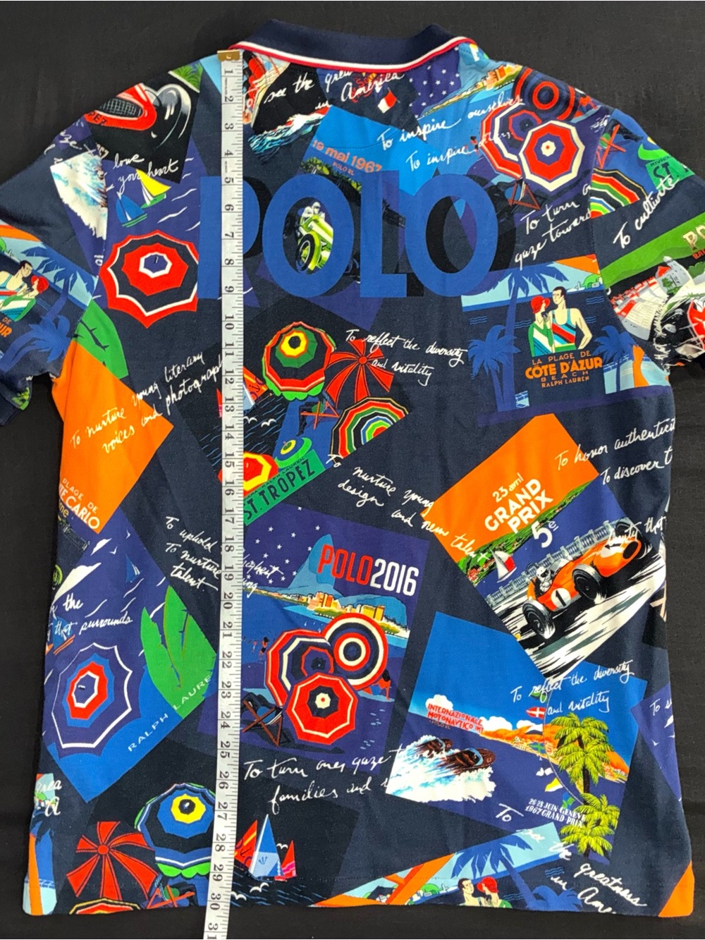 Polo by Ralph Lauren Navy Multicolor Graphic Polo Shirt -Classic Fit- Large - Picture 5 of 6